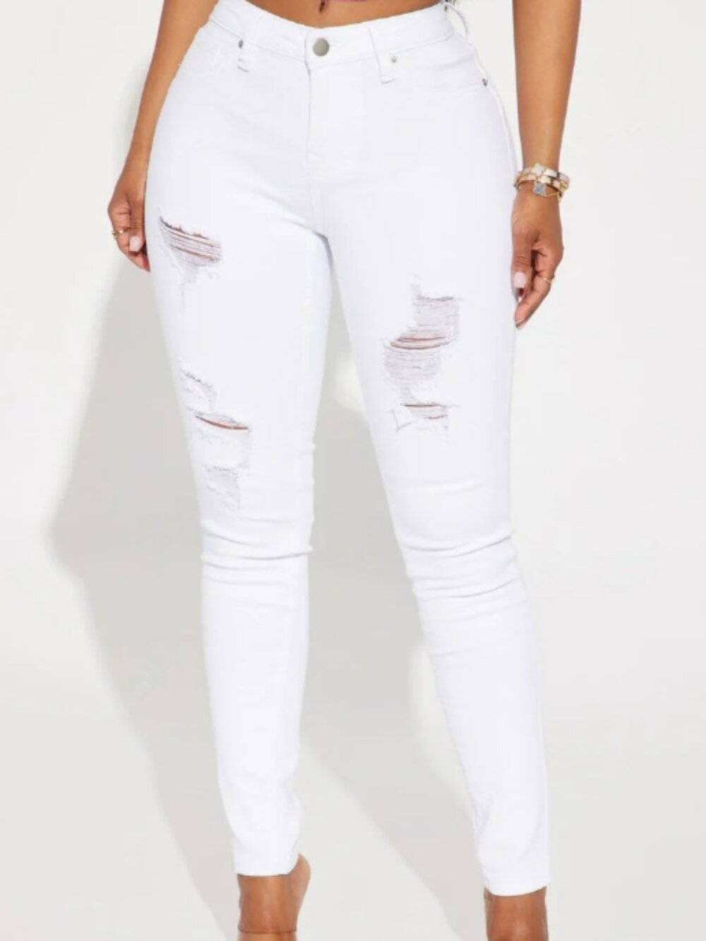 Tampa Lifting Ripped Mid Rise Stretch Skinny Jeans - White 14